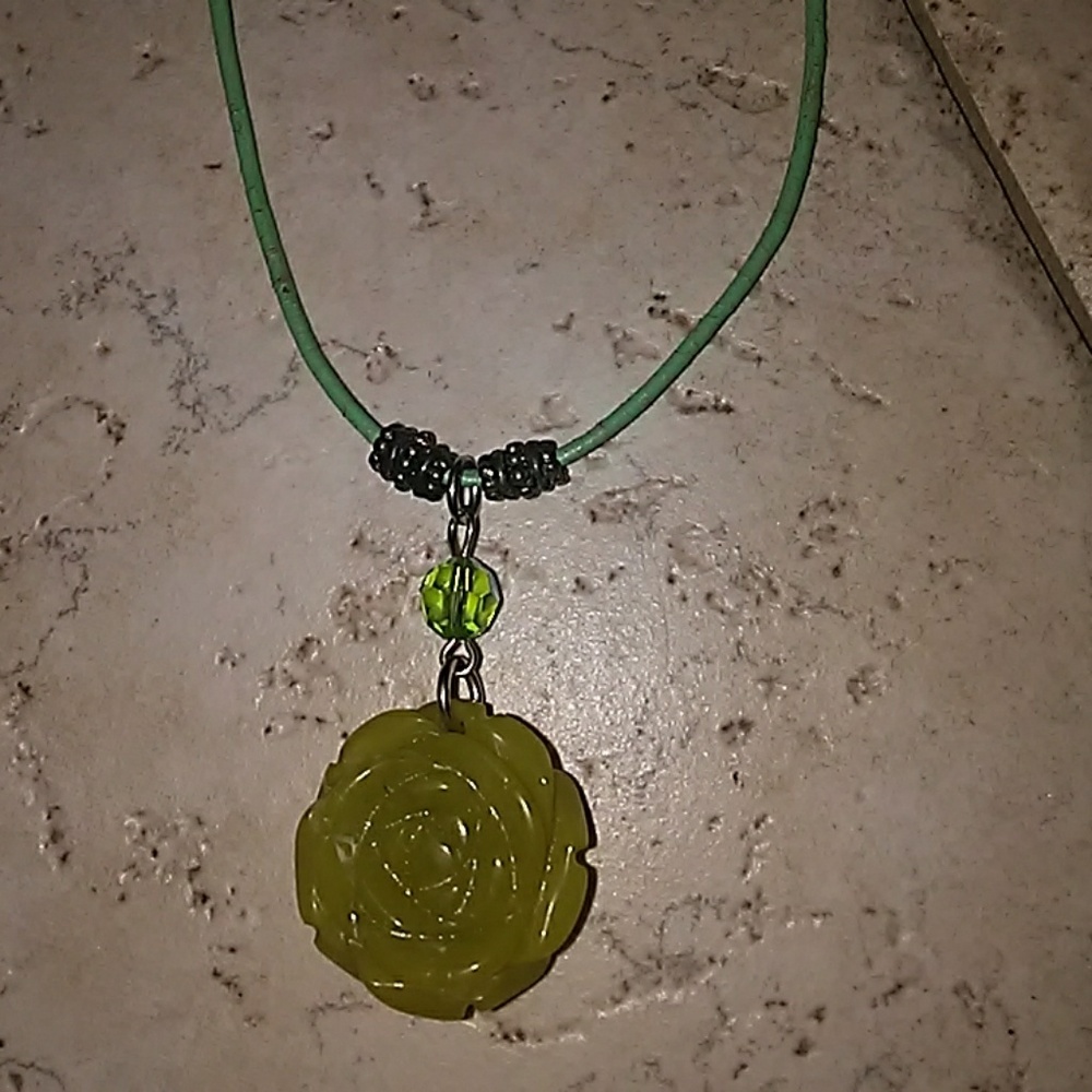 Simulated Jade rose necklace